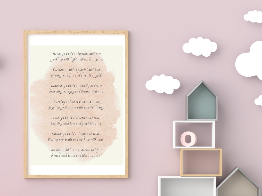 NURSERY RHYME Wall Art Printable, Baby Astrology Gift, Day of the Week ...