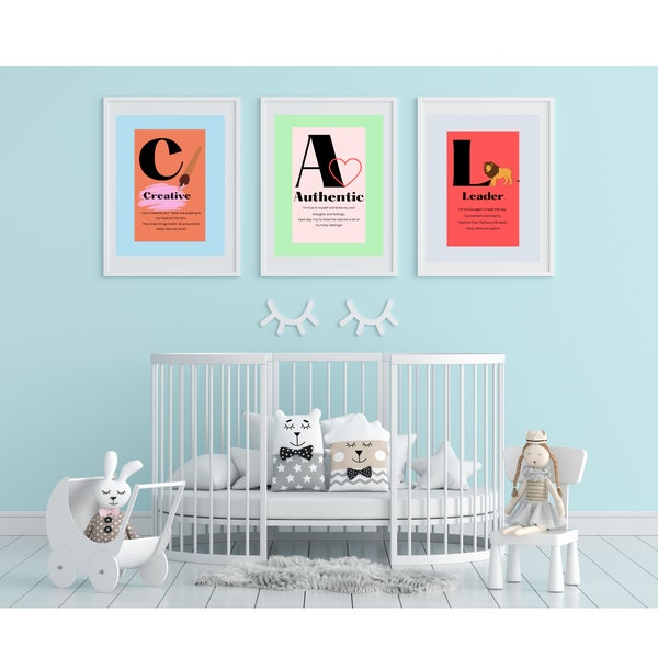 Self-Awareness ABC'S: Child's Room Art, Nursery Decor, Baby Decor, Newborn Gift, Personality Traits, Emotional Growth, Digital Print Set