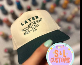 Embroidered Alligator Trucker Hat, "Later Gator" Preppy Cap