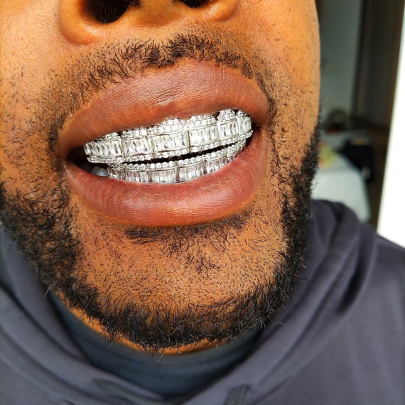 18K Gold Diamond Baguette Gold Grillz Silver Etsy