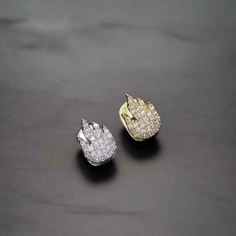 18K Gold Diamond Fire Emoji Grillz Etsy Canada