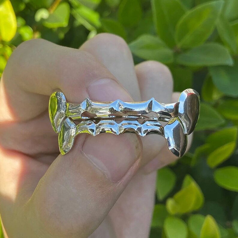 18k Gold Fang Bar Grillz, Vampire Grillz, Tooth Cap, Gold Grillz
