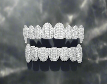 Grillz de vampiro con colmillos de diamantes en oro de 18 k, grillz de vampiro, grillz de oro, grillz de plata, grillz de diamantes, grillz helado, grillz para hombres, grillz para mujeres,