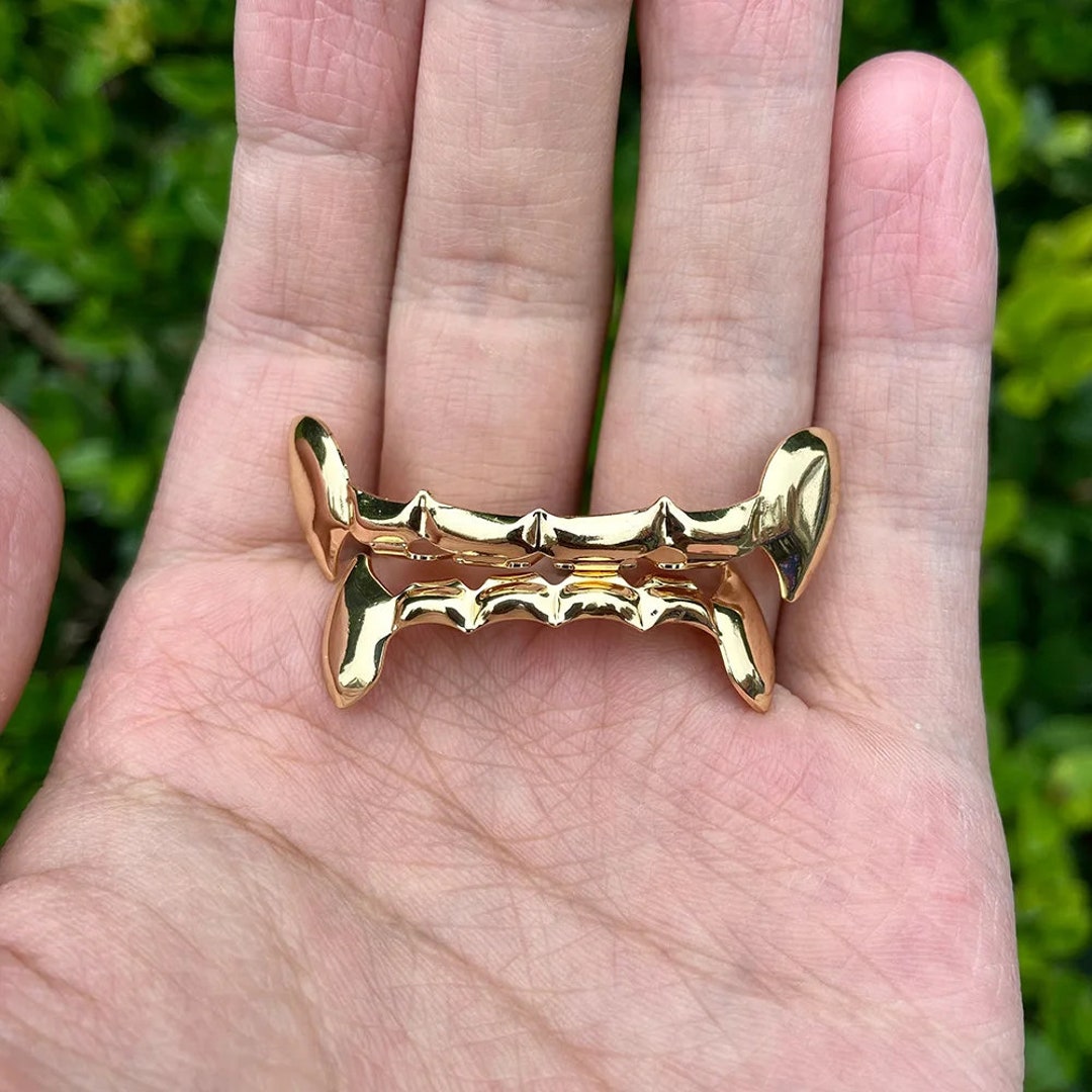 18k Gold Fang Bar Grillz, Vampire Grillz, Tooth Cap, Gold Grillz
