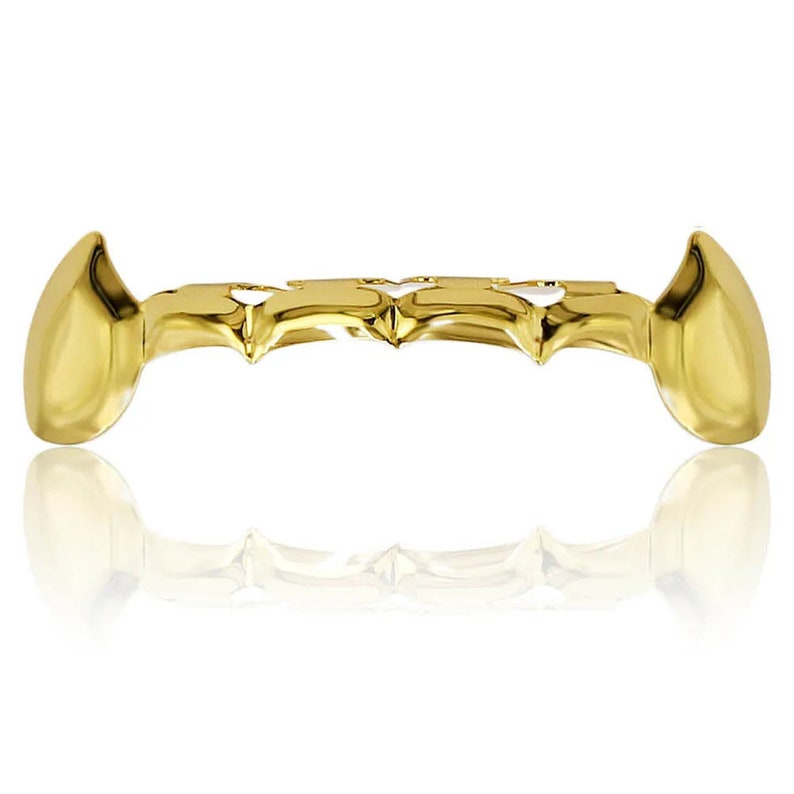 18k Gold Fang Bar Grillz, Vampire Grillz, Tooth Cap, Gold Grillz