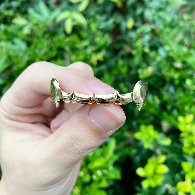 18k Gold Fang Bar Grillz, Vampire Grillz, Tooth Cap, Gold Grillz