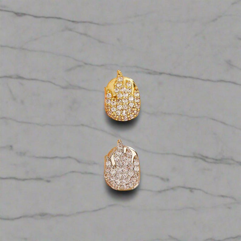 18K Gold Diamond Fire Emoji Grillz Etsy Canada