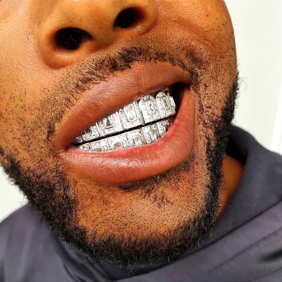 18K Gold Diamond Grillz Silver Iced Out Etsy
