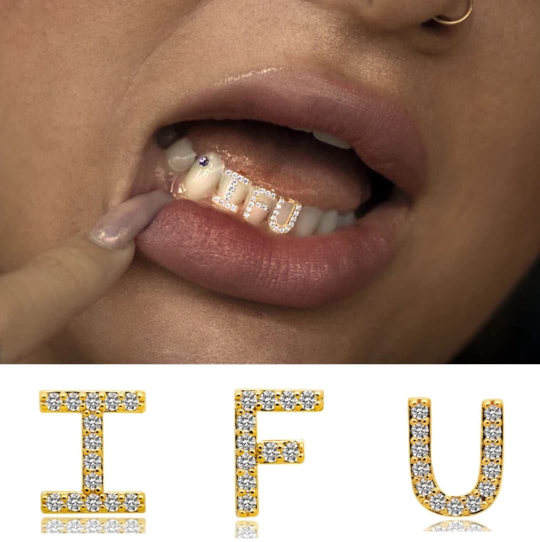 18k Gold Custom Diamond Letter Grillz, Custom Letter Grillz, Custom