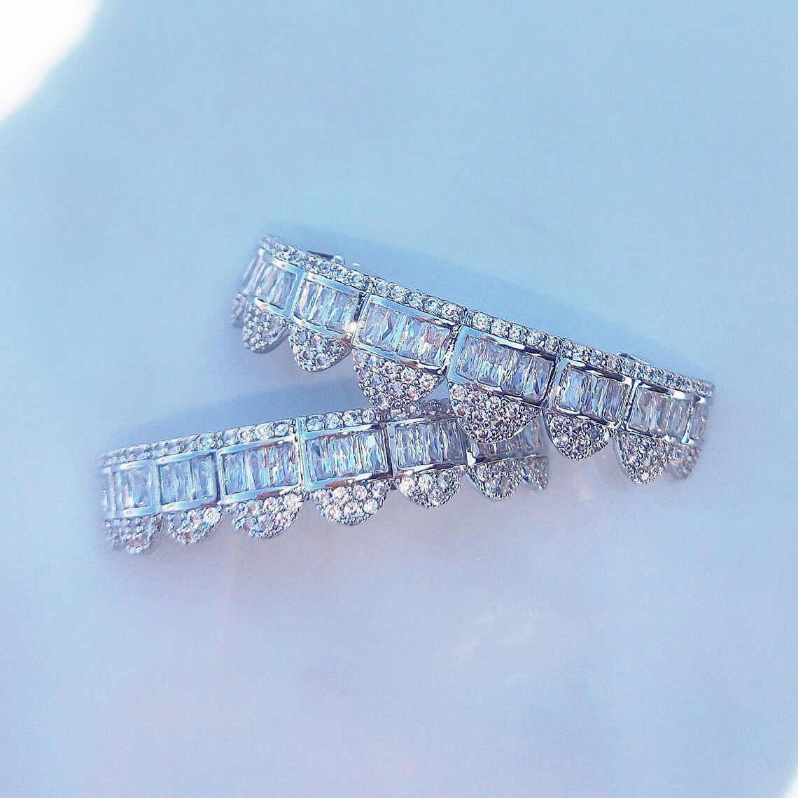 18K Gold Diamond & Baguette Grillz, Gold Grillz, Silver Grillz, Diamond