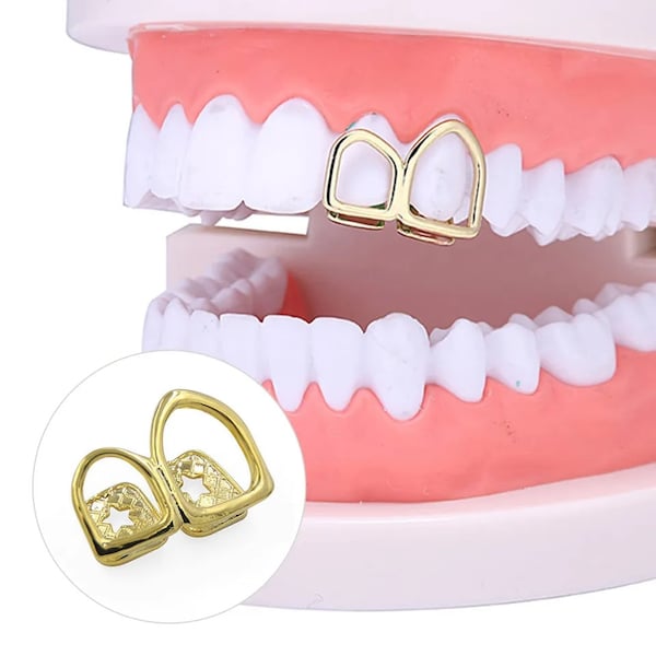 18k Gold 2 Tooth Grillz, gold grillz, silver grillz, tooth cap, mens grillz, grillz for him, womens grillz, mens grillz, gold fronts,