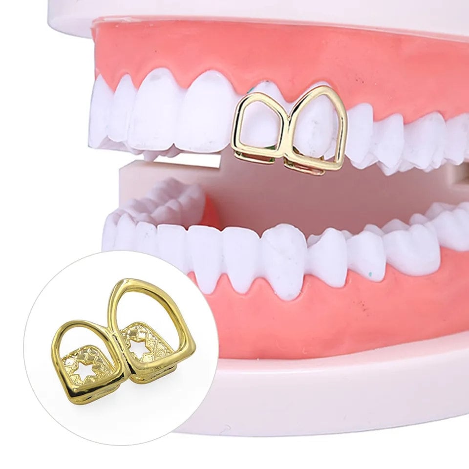 18k Gold 2 Tooth Grillz Gold Grillz Silver Grillz Tooth Etsy