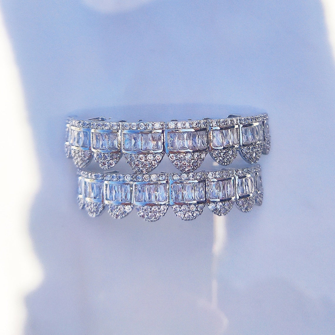 18K Gold Diamond & Baguette Grillz, Gold Grillz, Silver Grillz, Diamond