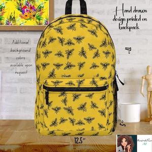 Bee Pattern Backpack for Nature Lovers, School, Travel, Eco-Friendly Gift, Summer Adventure Bag, Yellow Buzzing Style
