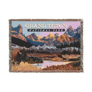 Grand Teton National Park Gewebte Decke - 132 "x 37" Rustikaler Berg Bison Landschaftsüberwurf - Gemütliches Cabin Decor & Geschenk für Naturliebhaber