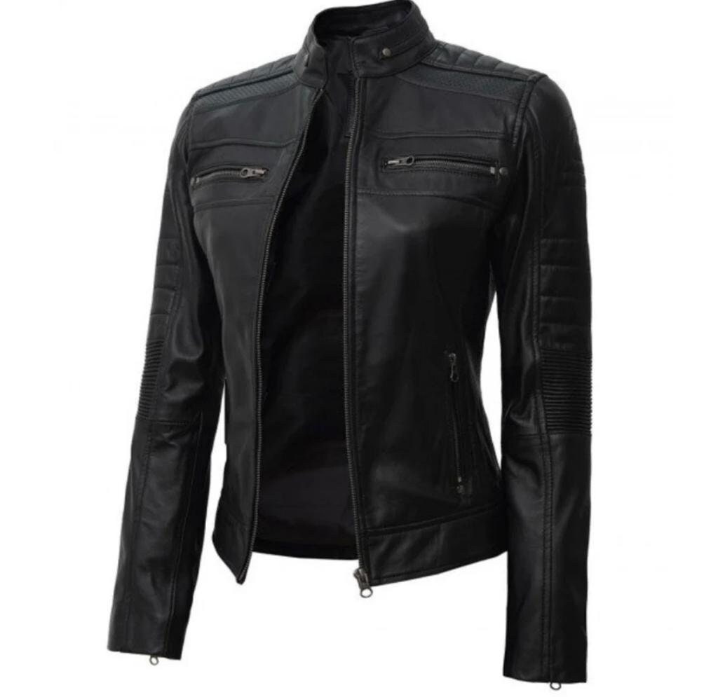 Women's Black Leather Jacket High-quality Sheepskin Real - Etsy