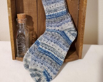 Women's handmade warm wool socks, blue and cream striped socks, warm matching knitted wool socks (size 8-8.5), gift women's socks