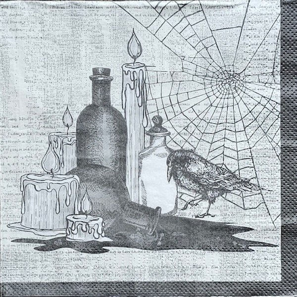 4 Decoupage Paper Napkins | Raven, Potions, and Candles