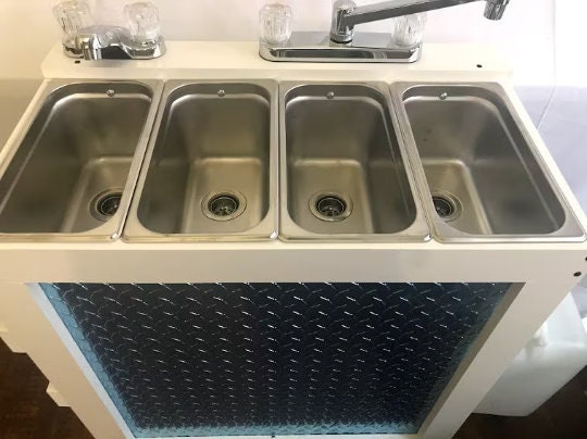 Portable Concession Sink 3 Compartment Dish Sink + 1 Hand Wash Sink, Hot and Cool Electric 120 Volt
