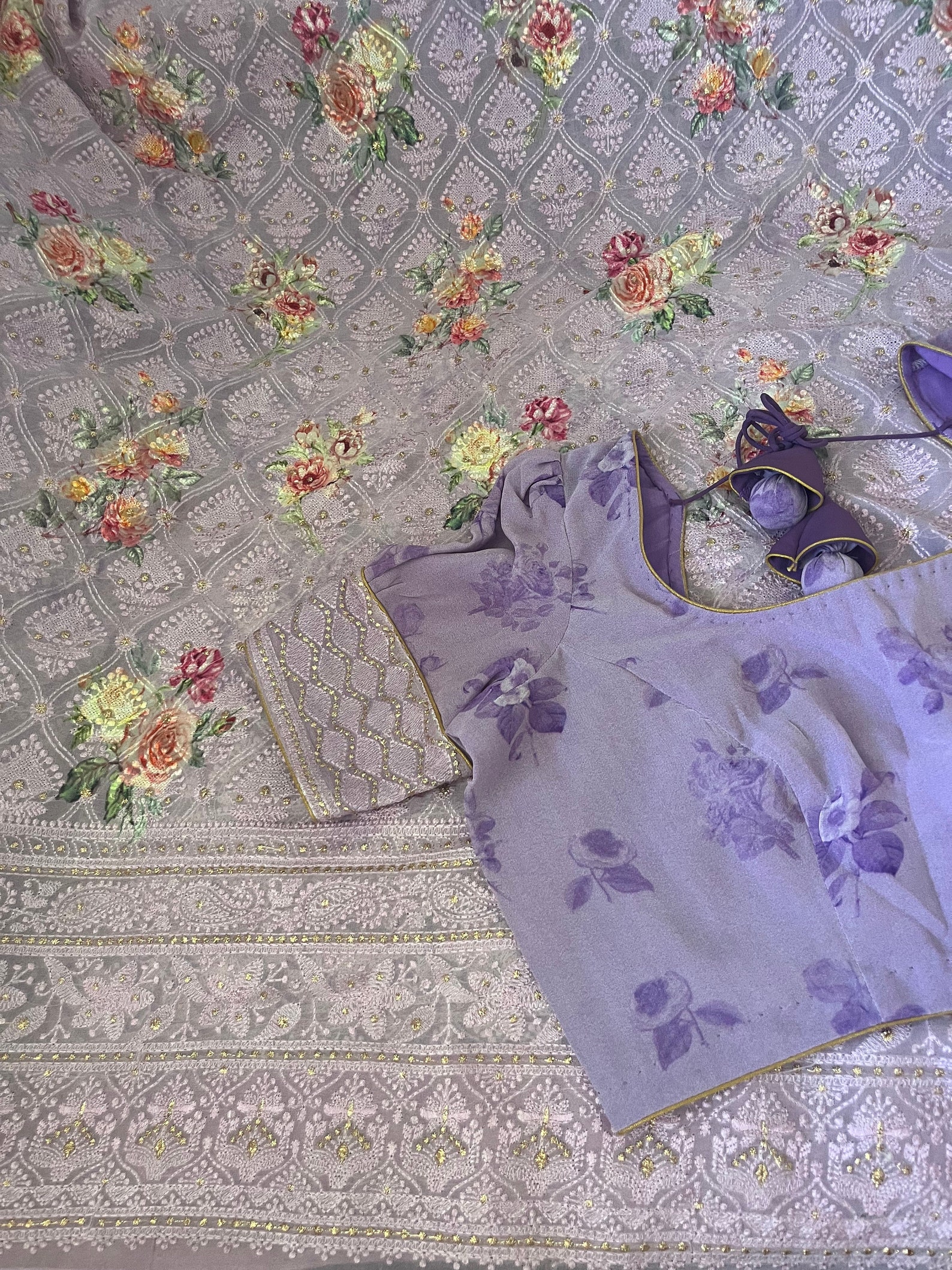 Chikankari Embroidered Georgette Saree with Designer Blouse