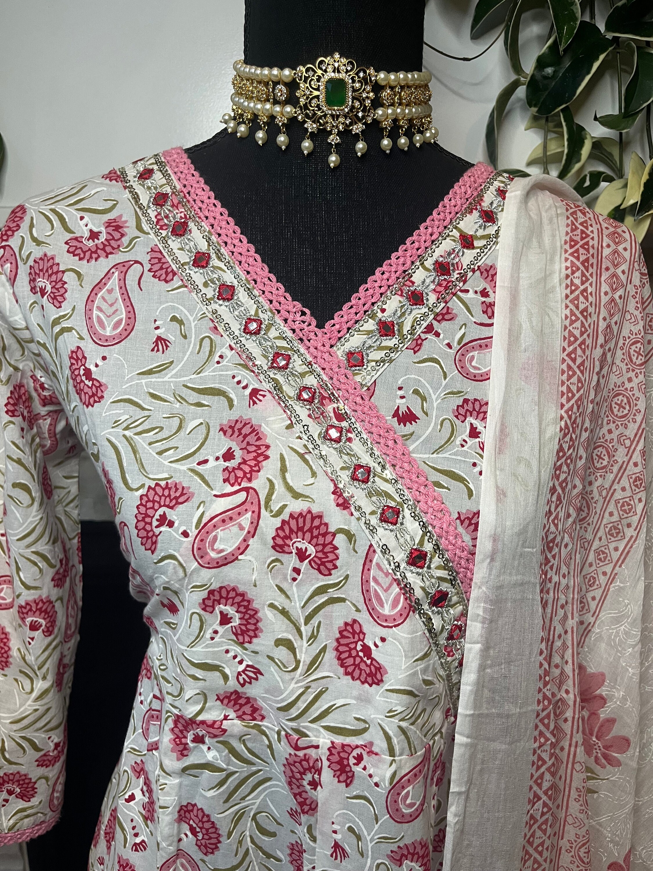 Cotton Angrakha Kurti Set in White Kurti Set Anarkali Kurti Cotton ...