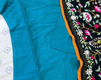 Cotton Silk Kurti Set | Straight Cut Top, Bottom, and Embroidered Dupatta