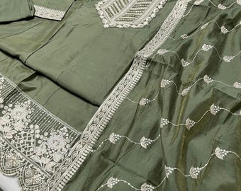 3 piece tissue anarkali kurti set | kurti set | tissue kurti set | anarkali | embroidered kurti set