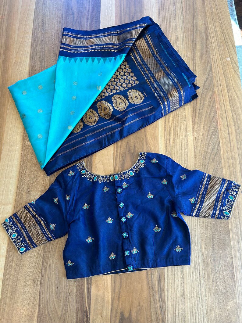 Gadwal vintage saree with stitched maggam blouse main image 1