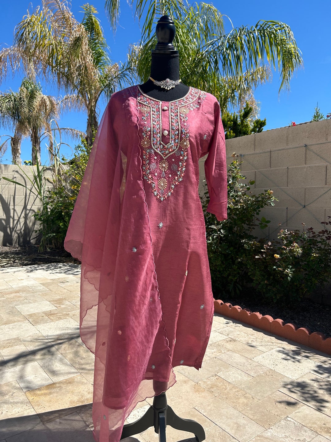 Dola Silk Kurti Set with Russian Silk Pant and Jacquard Dupatta – Handwork Ethnic Set for Women main image 1