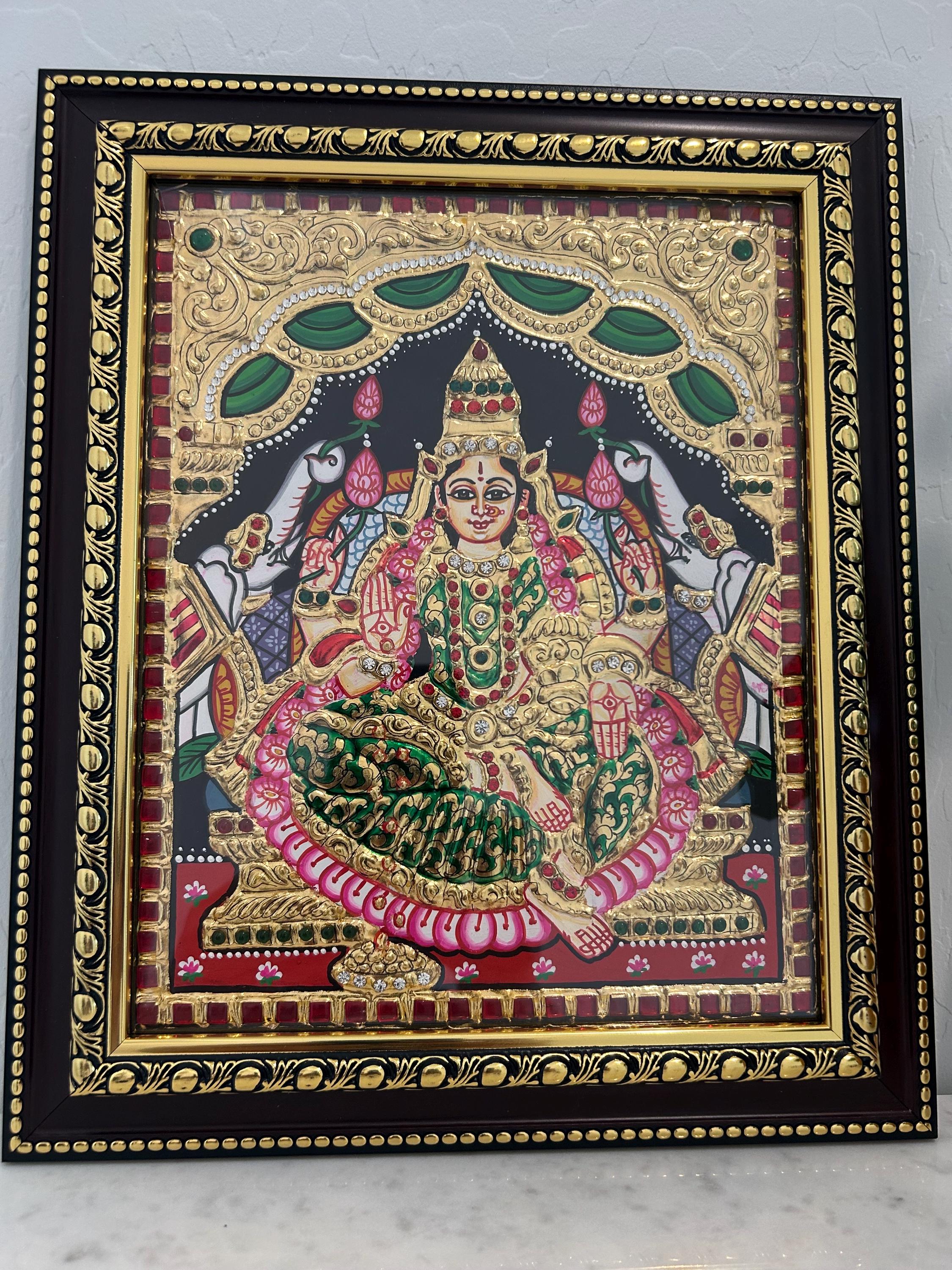 lakshmi-devi-tanjore-painting-22k-gold-foil-semi-precious-stones-etsy