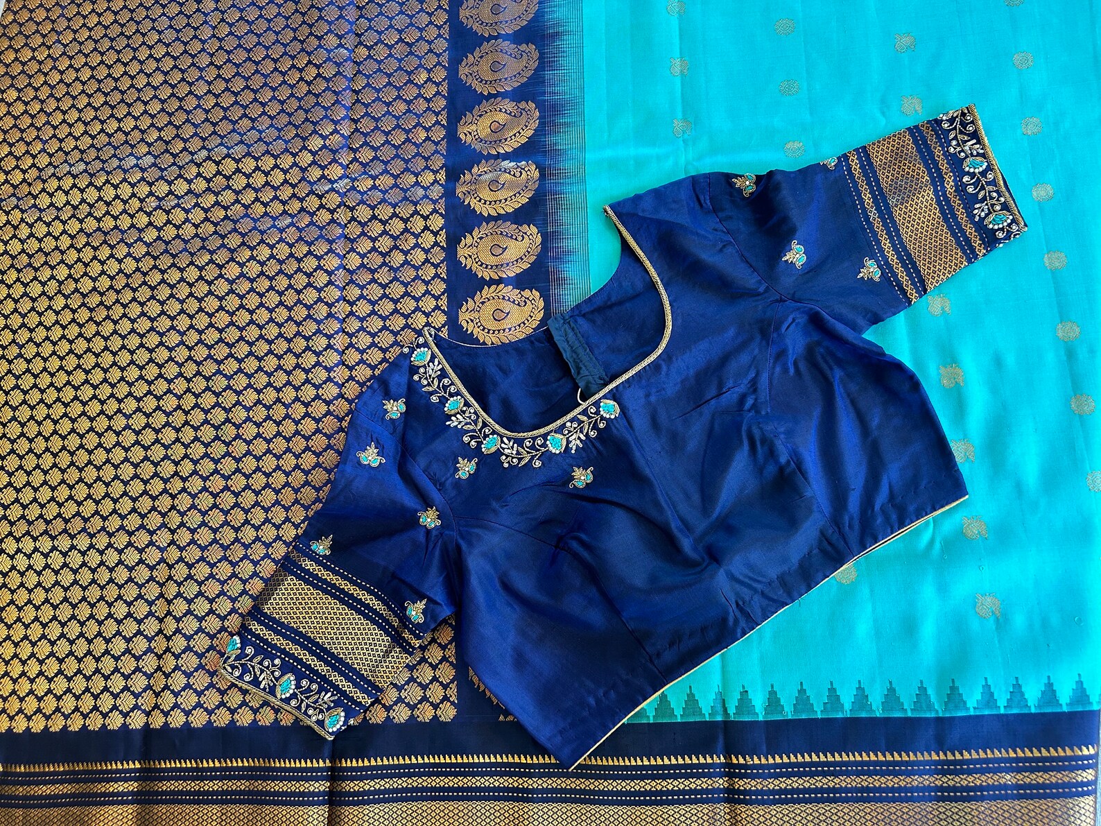 Gadwal vintage saree with stitched maggam blouse main image 0