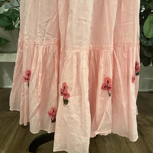 Pure mul cotton dress in baby pink with hand embroidery