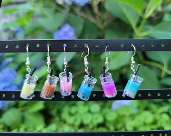 Boba Earrings, Bubble Tea, Mini Drinks Jewelry