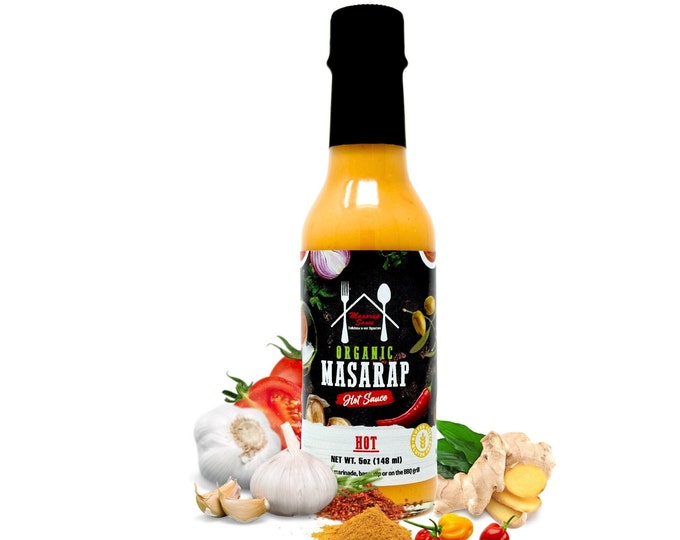 Masarap Sauce: Gourmet hot Sauce with habanero peppers, garlic, olive oil, onions, and Filipino-West African spice- Hot Sauce in 5 oz bottle