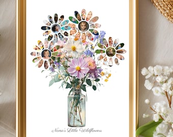 Grandma Gift Printable, Personalized Photo Collage Wall Art, Digital Download, Mother's Day Gift, Custom Photo Editable Canva Template.