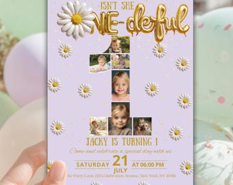 One-derful Girl Photo Collage Invitation | 1st Birthday Invitation Template | Editable Canva Birthday Party Invite | Instant Download