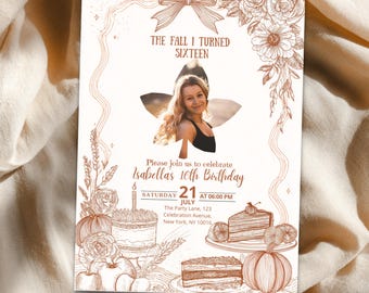 The Fall I Turned Birthday Invitation | Editable Autumn Party Invite Template | Sweet 16, 18, 21, 30, Any Age | Boho Rustic Digital Download