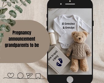Grandparents Pregnancy Announcement PNG | Digital Grandma & Grandpa Baby Reveal | Neutral Mobile WhatsApp Reveal