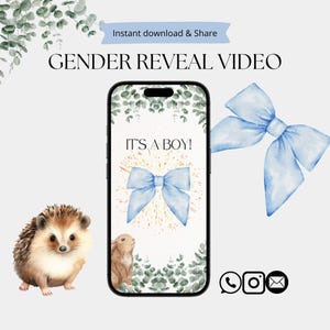 Annonce vidéo pour un garçon, carte virtuelle de révélation du sexe, téléchargement numérique pour une fille, vidéo partageable, annonce de naissance pour les réseaux sociaux