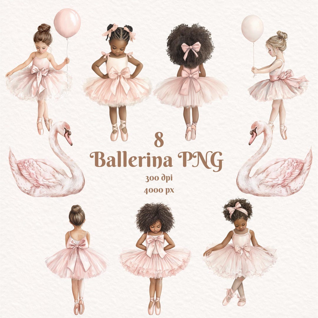 Ballerina Clipart Bundle, Dusty Pink Watercolor Ballet PNG Set, Cute ...
