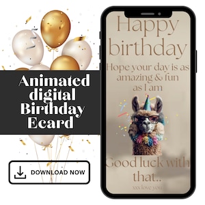Funny Happy Birthday Ecard to share with friends & family. Instant download. Ready to share. Animated