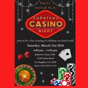 Sjabloon uitnodiging casinonacht, bewerkbare Las Vegas Casino Poker Night, uitnodiging casinonacht, digitale download, casino-uitnodiging