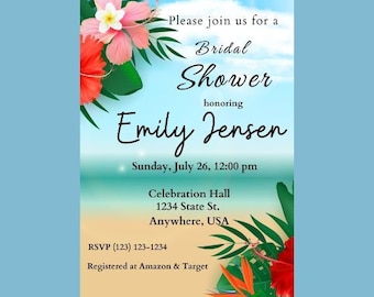 Plantilla de invitación para despedida de soltera tropical, diseño de destino editable (descarga instantánea)