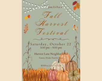 Fall Harvest Festival Invitation Template, Festival Fall Harvest Editable, Harvest Festival Fall Invitation, Digital Download Canva Template