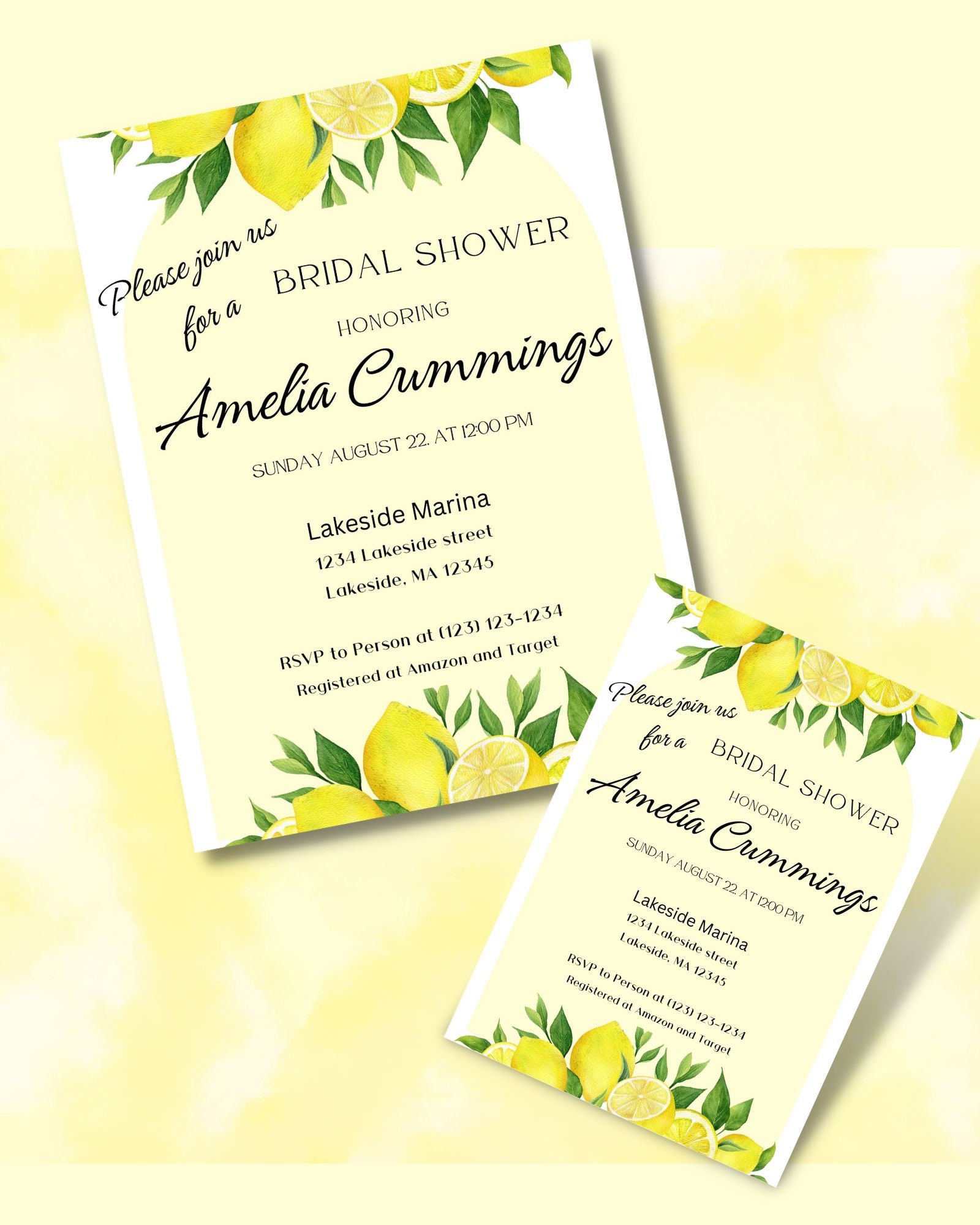 Bridal Shower Lemon Theme Invitation Template, Editable Template Lemon