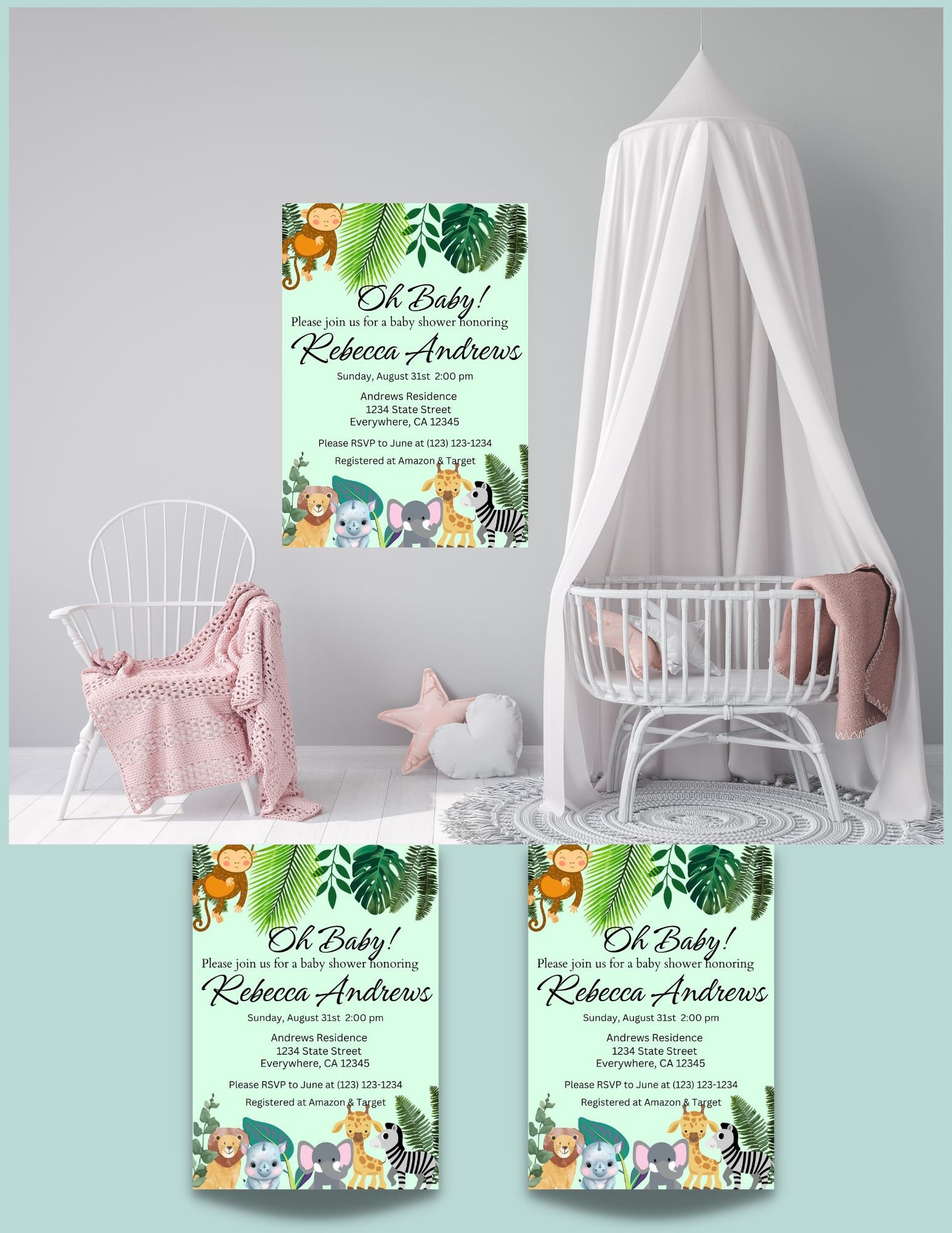 Baby Shower Jungle Theme Invitation Template, Jungle Baby Shower ...