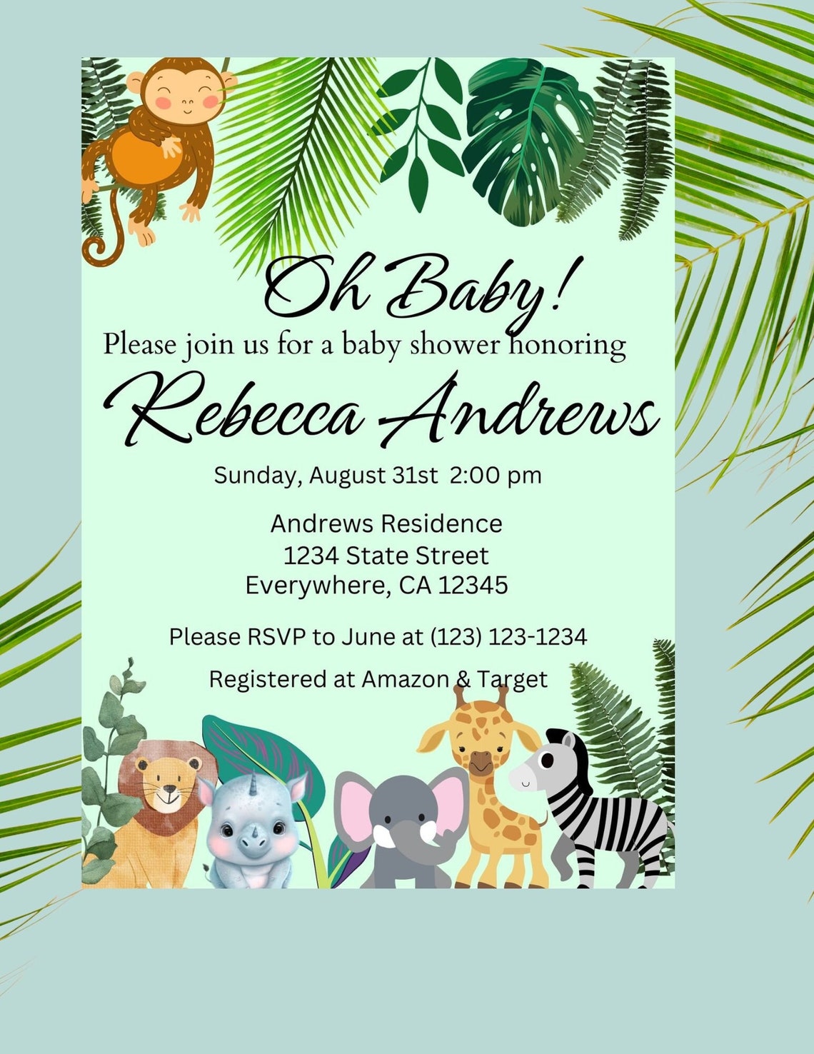 Baby Shower Jungle Theme Invitation Template, Jungle Baby Shower ...