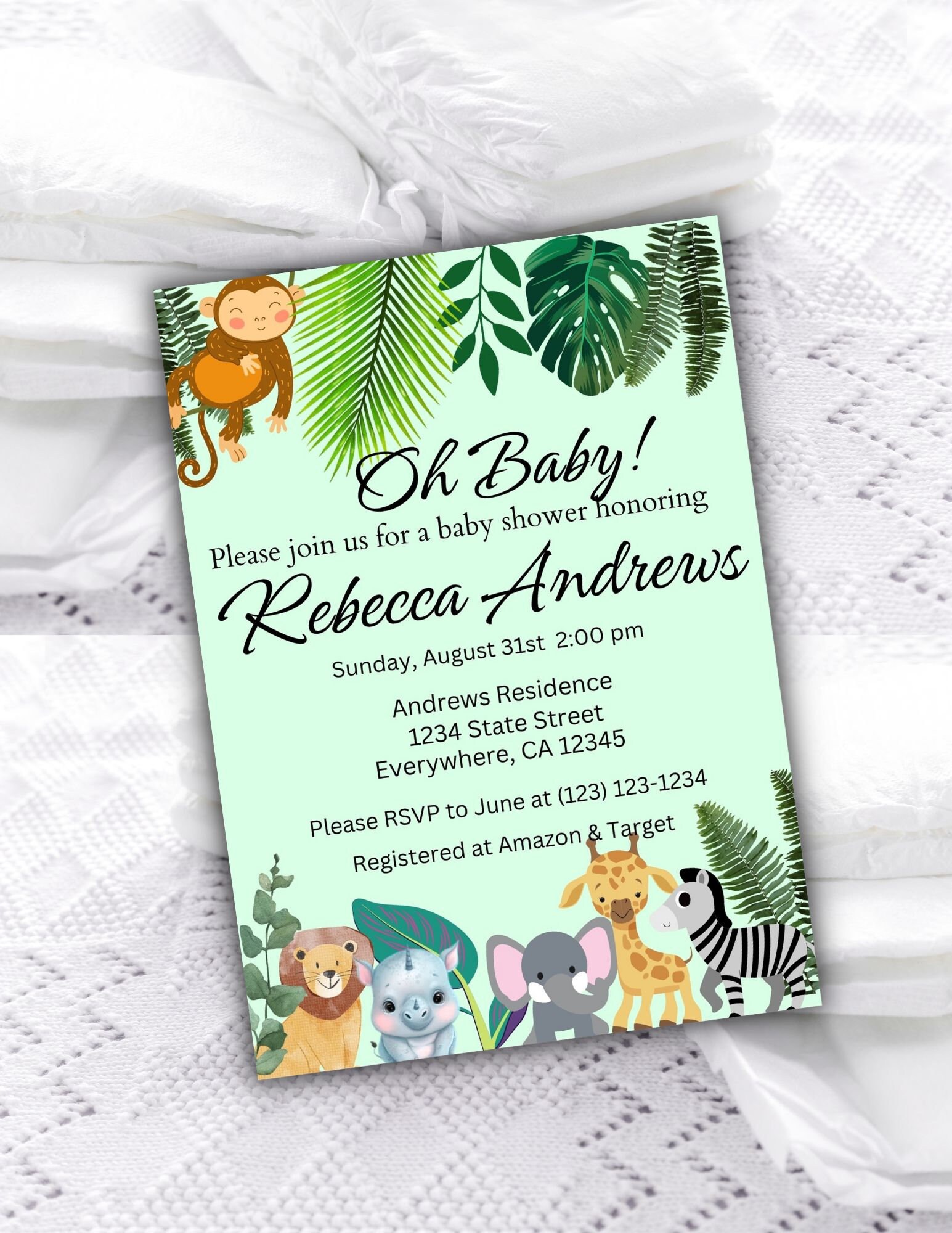 Baby Shower Jungle Theme Invitation Template, Jungle Baby Shower ...