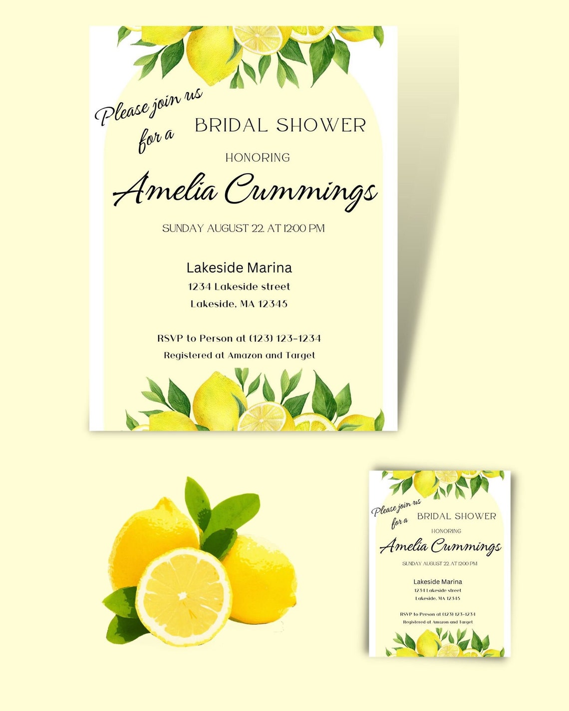 Bridal Shower Lemon Theme Invitation Template, Editable Template Lemon Bridal Shower Invitation