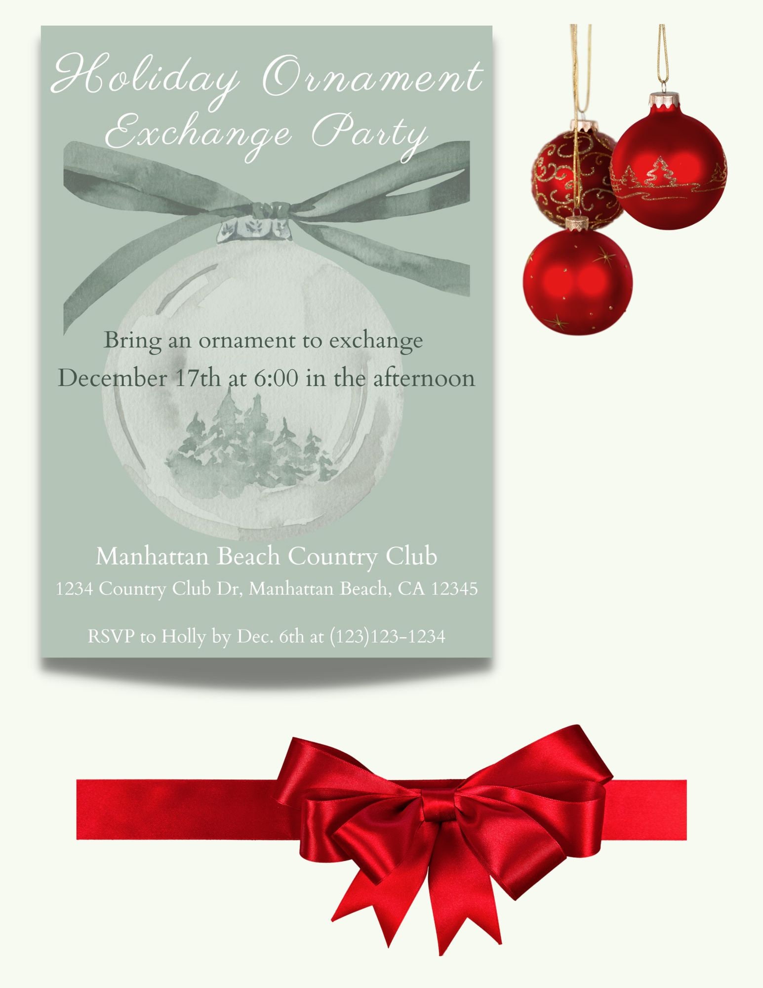 Christmas Ornament Exchange Party Invitation Editable Template, Holiday ...
